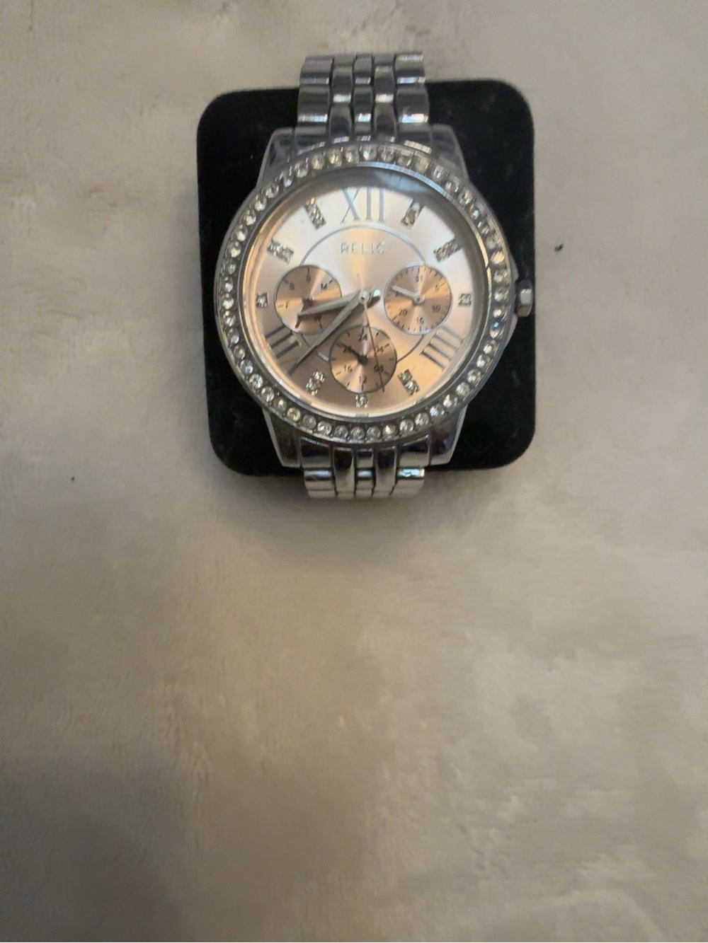 Relic by Fossil ZR15752 Women’s Crystal Bezel Silver-Tone Bracelet Watch